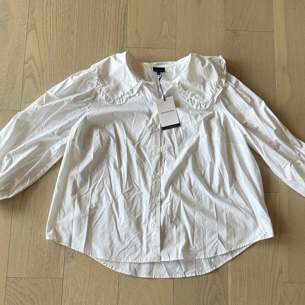 Who What Wear Crisp White Blouse with Ruffled Collar